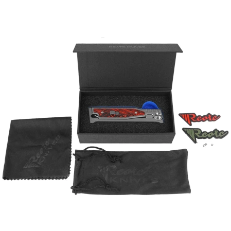 Reate Knife EXO-M OTF Gravity Drop Point Bead Blasted Titanium/Damascus Red-Black G10, Satin Elmax