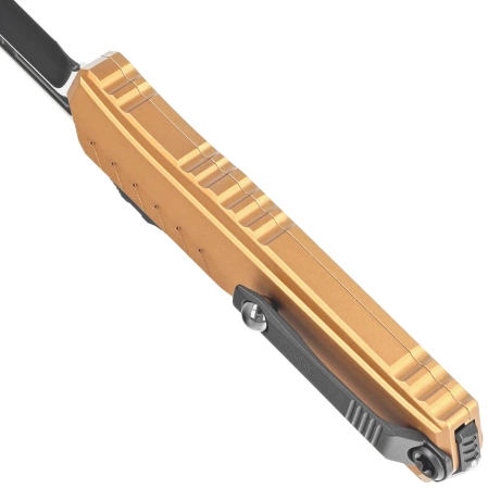 Microtech Cypher II S/E OTF Knife Tan Aluminum, Black M390MK by Deryk Munroe and Tony Marfione (1241-1TA)