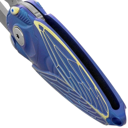 Nóż składany Rike Knife RK Cicada-BG Blue / Gold Titanium, Bead Blasted M390