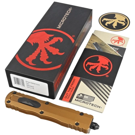 Microtech Dirac Delta D/E OTF Knife Tan Aluminum, Black M390 by Tony Marfione (227-1TA)