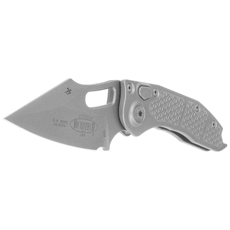 Nóż automatyczny Microtech Stitch S/E-A Natural Clear Aluminum, Apocalyptic M390MK by Borka Blades and Tony Marfione (169-10APNC)