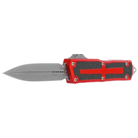 Microtech Scarab II Gen III D/E OTF Knife Red Aluminum, Apocalyptic M390MK by Tony Marfione (1280-10APRD)