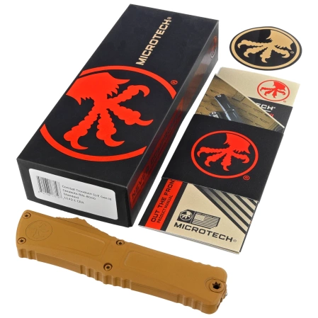 Microtech Combat Troodon Gen III D/E OTF Knife Cerakote RAL-8000 Aluminum, Cerakote RAL-8000 M390MK by Tony Marfione (1142-1CRA)