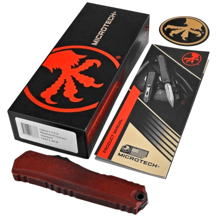 Microtech Cypher II D/E OTF Knife Weathered Crimson Aluminum, Weathered Crimson M390MK by Deryk Munroe i Tony Marfione (1242-1WCM)