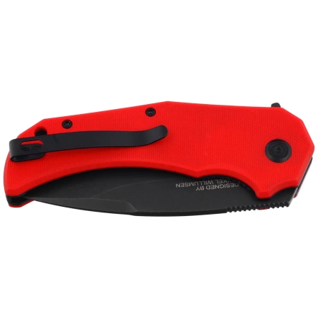 Kubey Bravo One Drop Point Knife Red G10, Blackwashed AUS-10 by Mikkel Willumsen (KU319E)