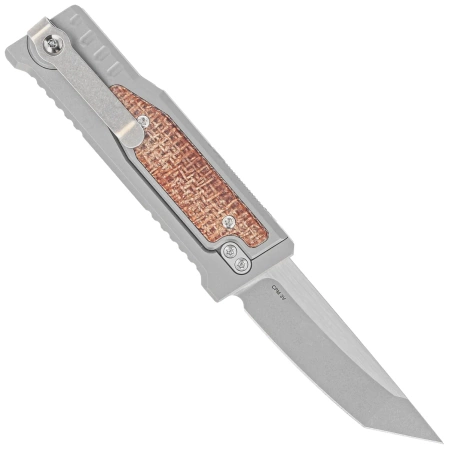 Reate Knife Mini EXO OTF Gravity T/E Bead Blasted Titanium/Burlap Micarta, Stonewashed CPM 3V