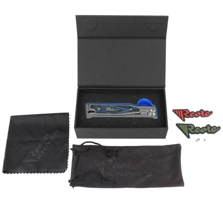 Reate Knife EXO-M OTF Gravity D/E Bead Blasted Titanium/Damascus Blue-Black G10, Satin Elmax