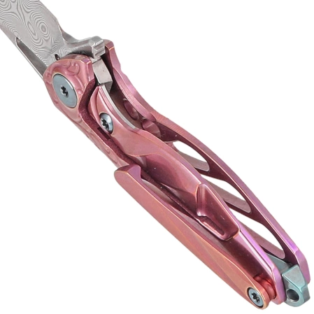 Nóż na szyję RikeKnife Mini Hummingbird Pink Titanium, Rose Damascus by Richard Wu (RK-MINI-PI)