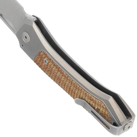 LionSteel Twain Gray Titanium / Natural Canvas Micarta, Satin MagnaCut by Gianni Pauletta (TW GY CVN)