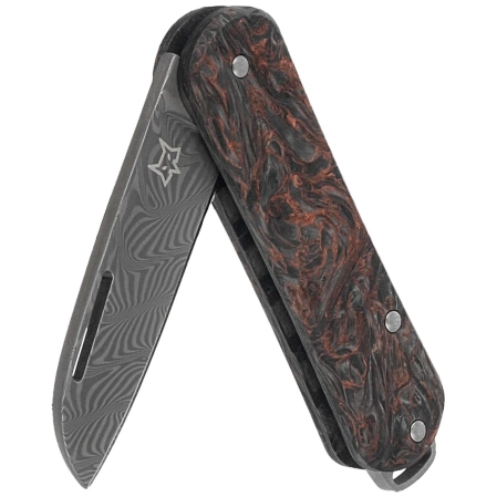 Fox Vulpis 108 LE No 164/250 Dark Matter Fat Carbon, Super Clean Damascus by Balbach Damast Pocket Knife (FX-VPDAM108 DMCO)