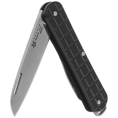 Fox Vulpis Grenade Pattern Black Aluminum Knife, Polished N690Co (FX-VPGP130 BK)