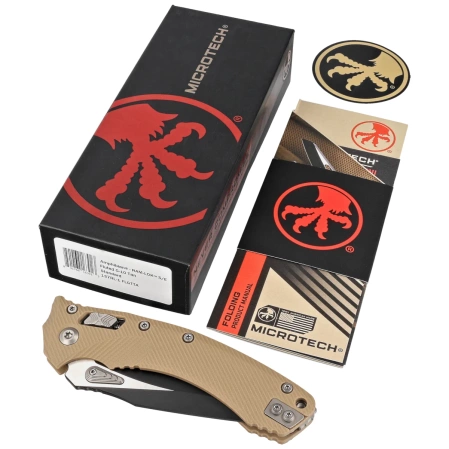 Nóż składany Microtech Amphibian Ram-Lok S/E Tan Fluted G10, Black M390MK by Tony Marfione (137RL-1FLGTTA)
