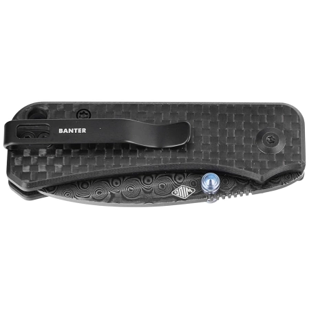 Civivi Knife Baby Banter Twill Carbon Fiber overlay on Black G10, Black Hand Rubbed Damascus by Ben Petersen (C19068S-DS1)