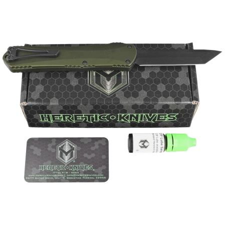 Nóż automatyczny OTF Heretic Manticore X T/E Green Aluminium, Black DLC MagnaCut by Tony Marfione Jr.